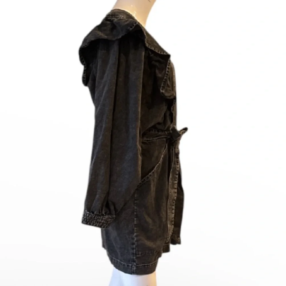 Free People Imogene Black Washed Denim Ruffled Mini Dress Size Medium - Picture 6 of 14